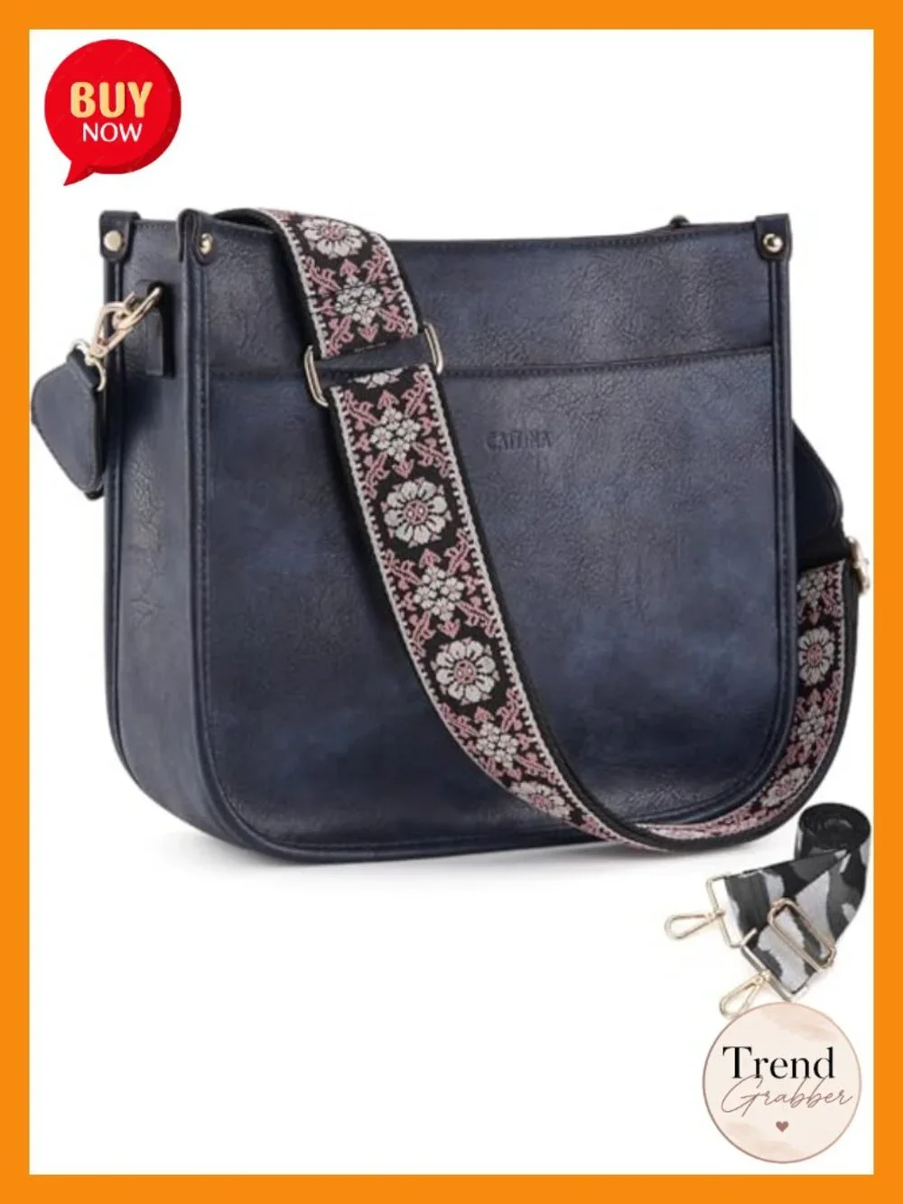 Vegan Leather Hobo Crossbody Bag with 2 Adjustable Straps